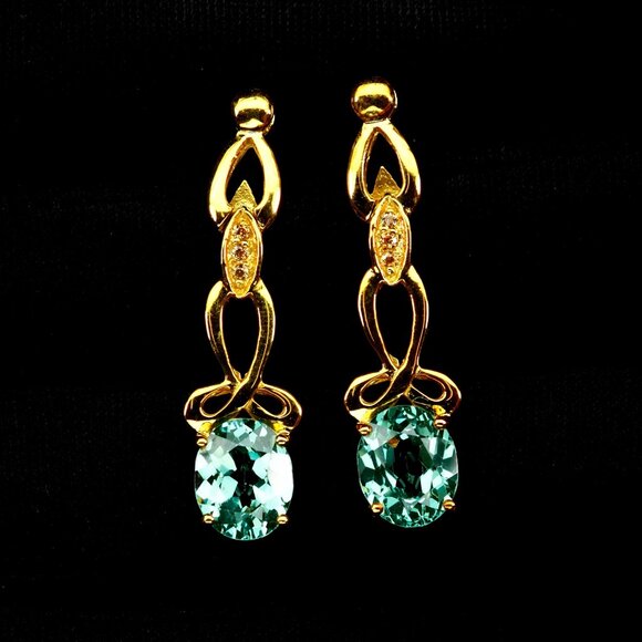 Teal Green Tourmaline 7.60Ct 925 Sterling Silver Handmade Drop Earrings